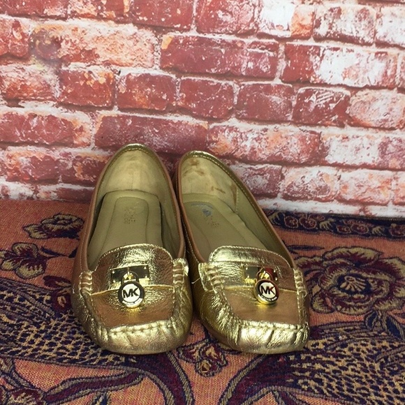 Michael Kors Gold Lame Leather Loafers - Picture 1 of 10
